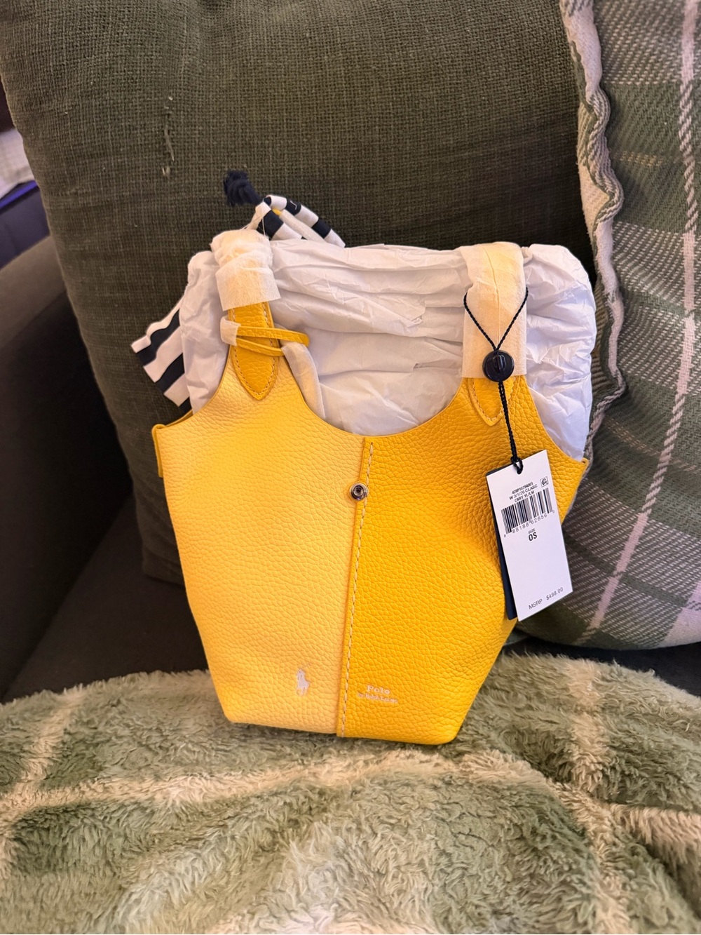 Ralph Lauren Yellow Pebbled Leather Mini Tote & Crossbody